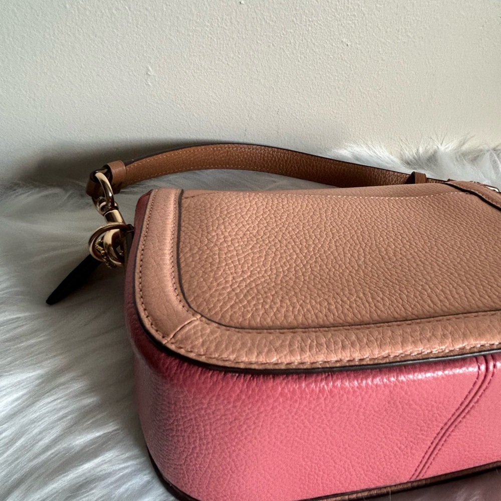 Coach Saddle Bag Pink Tan Pebbled Leather Crossbody Bag Excellent - Picture 6 of 11